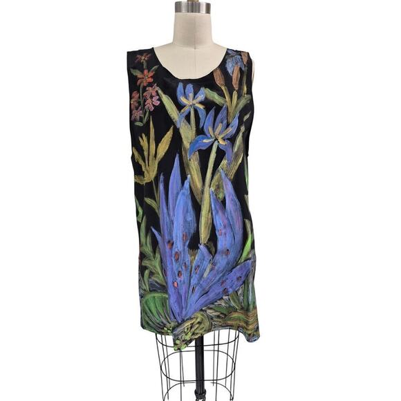 Glory Fibers original designs 100% silk hand painted dress black Iris Garden M - Picture 1 of 8